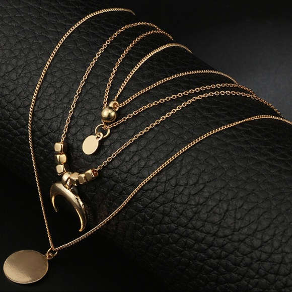 3/$30 Gold Moon Pendant Layered Necklace - Picture 4 of 10
